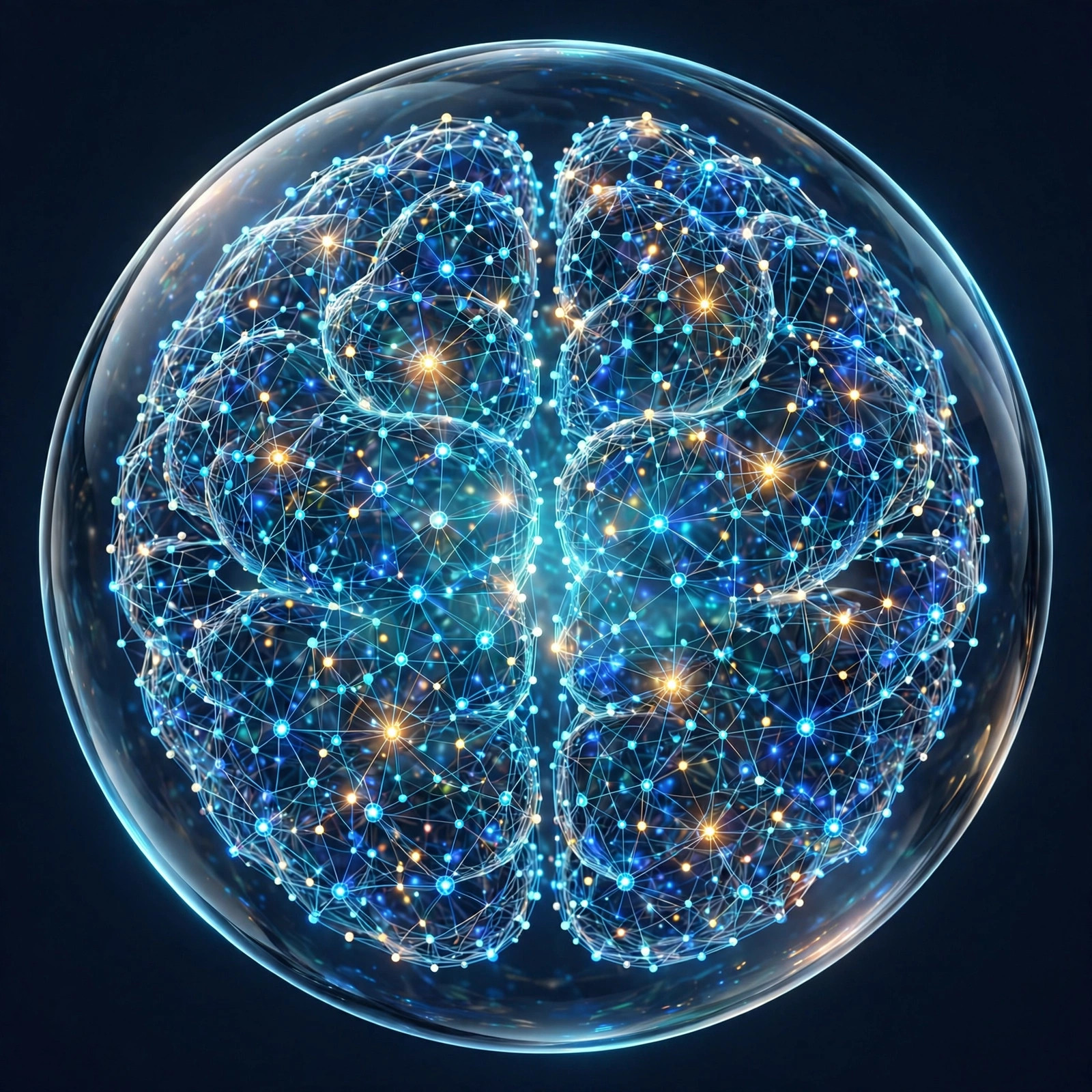A glowing network of connected skill nodes forming a sphere